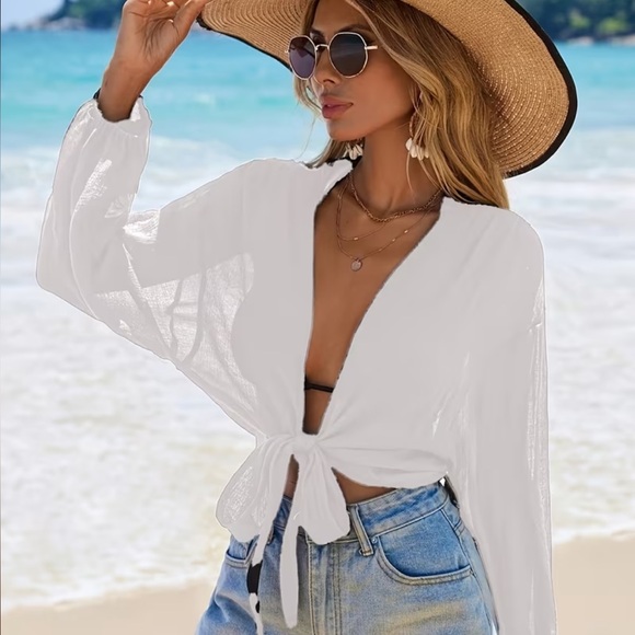 Other - New White Tie-Front Beach Cover-Up